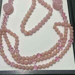 Pink Beaded with Crystals and stone Necklace Set